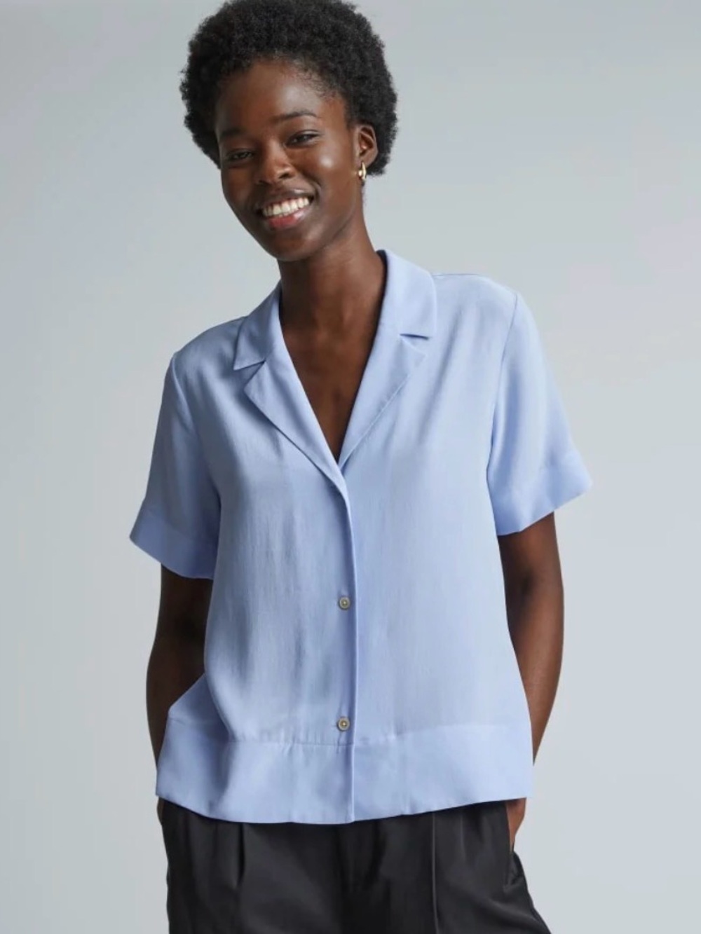 Everlane The Notch Silk Shirt Short-Sleeve Boxy Button Up